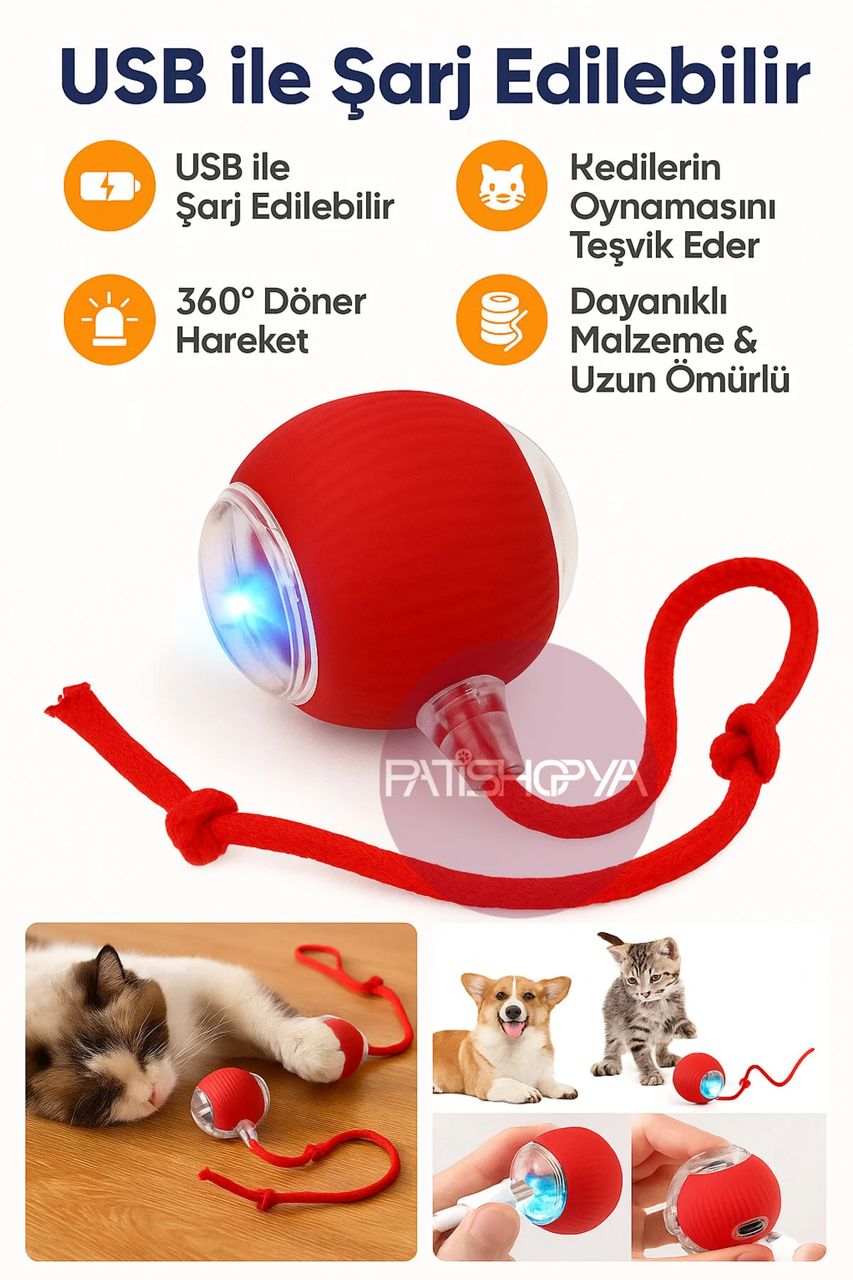 اسباب بازی گربه نسل جدید توپ هوشمند تعاملی شارژی قابل شارژ اورجینال PATİSHOPYA