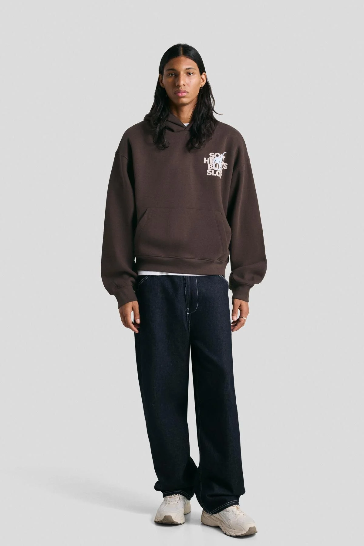 سویشرت پیراهن با کاپوت چاپی اورجینال Bershka