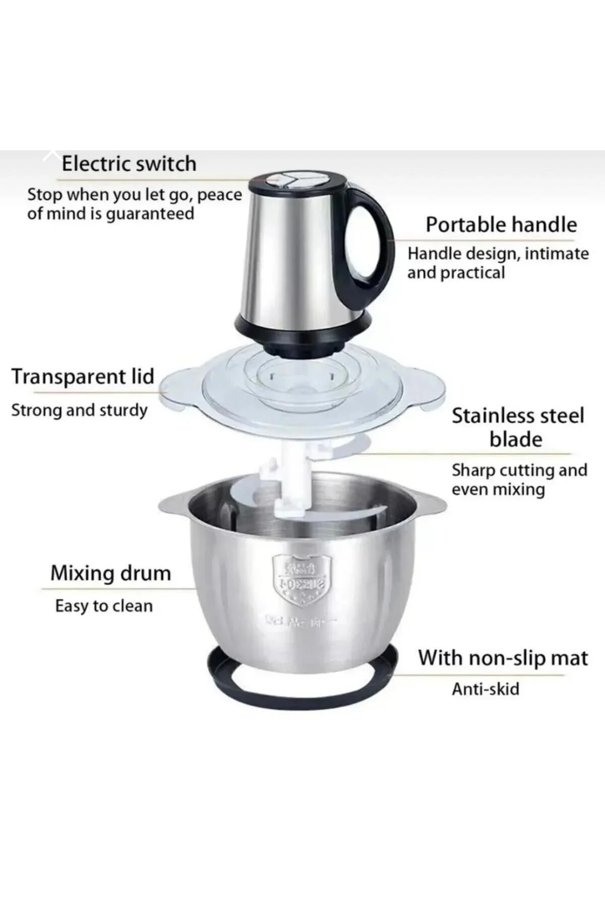 خردکن و غذا ساز دستگاه گوشت کوب 3 لیتری دسته ای از جنس استنلس استیل برقی میوه خرد کن RONDO BLENDER اورجینال DAMMERUN