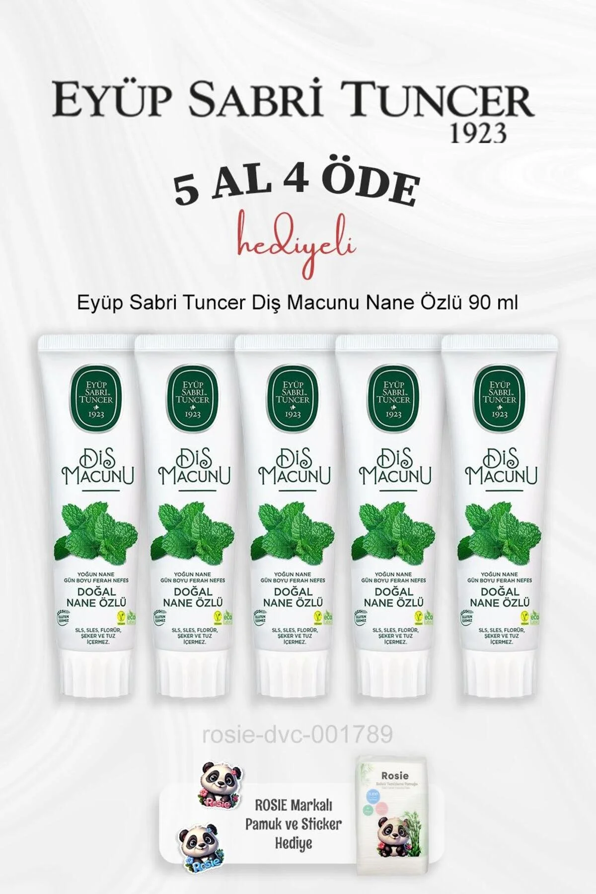 خمیردندان خمیر دندان عصاره نعناع 90 میلی لیتری خرید 5 عدد 4 و رزی پاموک اورجینال Eyüp Sabri Tuncer