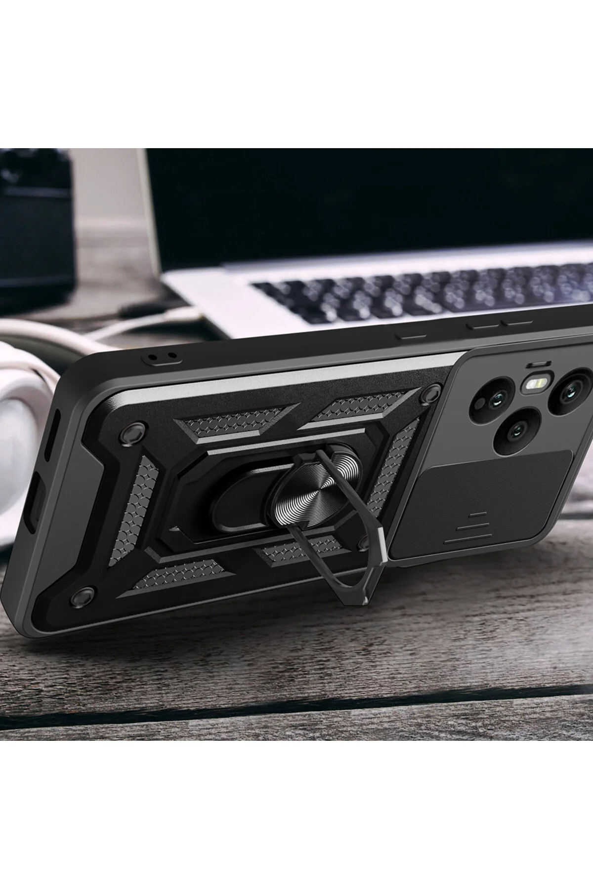 کاور و قاب سازگار HONOR 400 PRO با محافظ مغناطیسی دوربین ZORE کشویی VEGA مشکی MOBİLEFİX