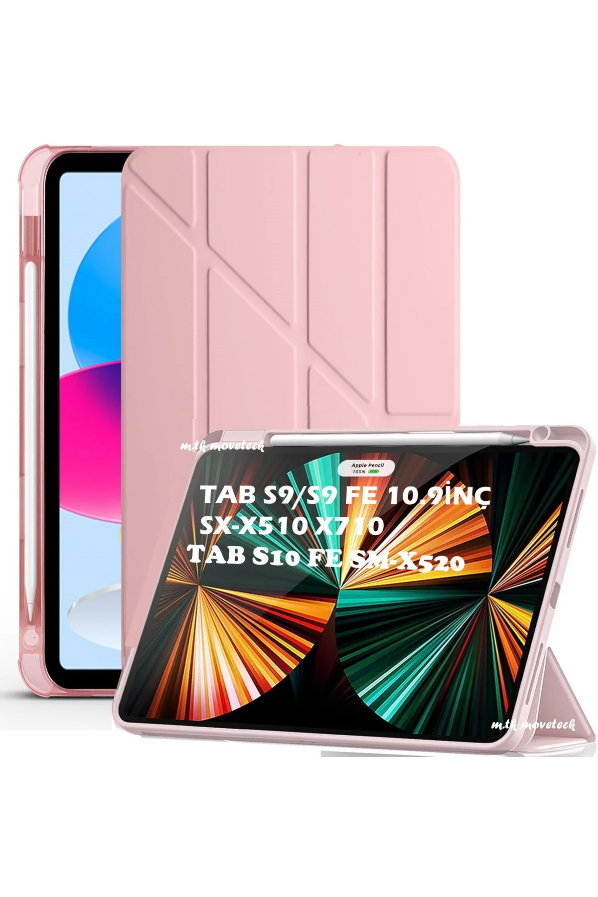 کاور تبلت قاب سیلیکونی نرم GALAXY TAB S9 FE S10 LITE 10.9 با محفظه قلم و پایه تاشو سازگار m.tk moveteck