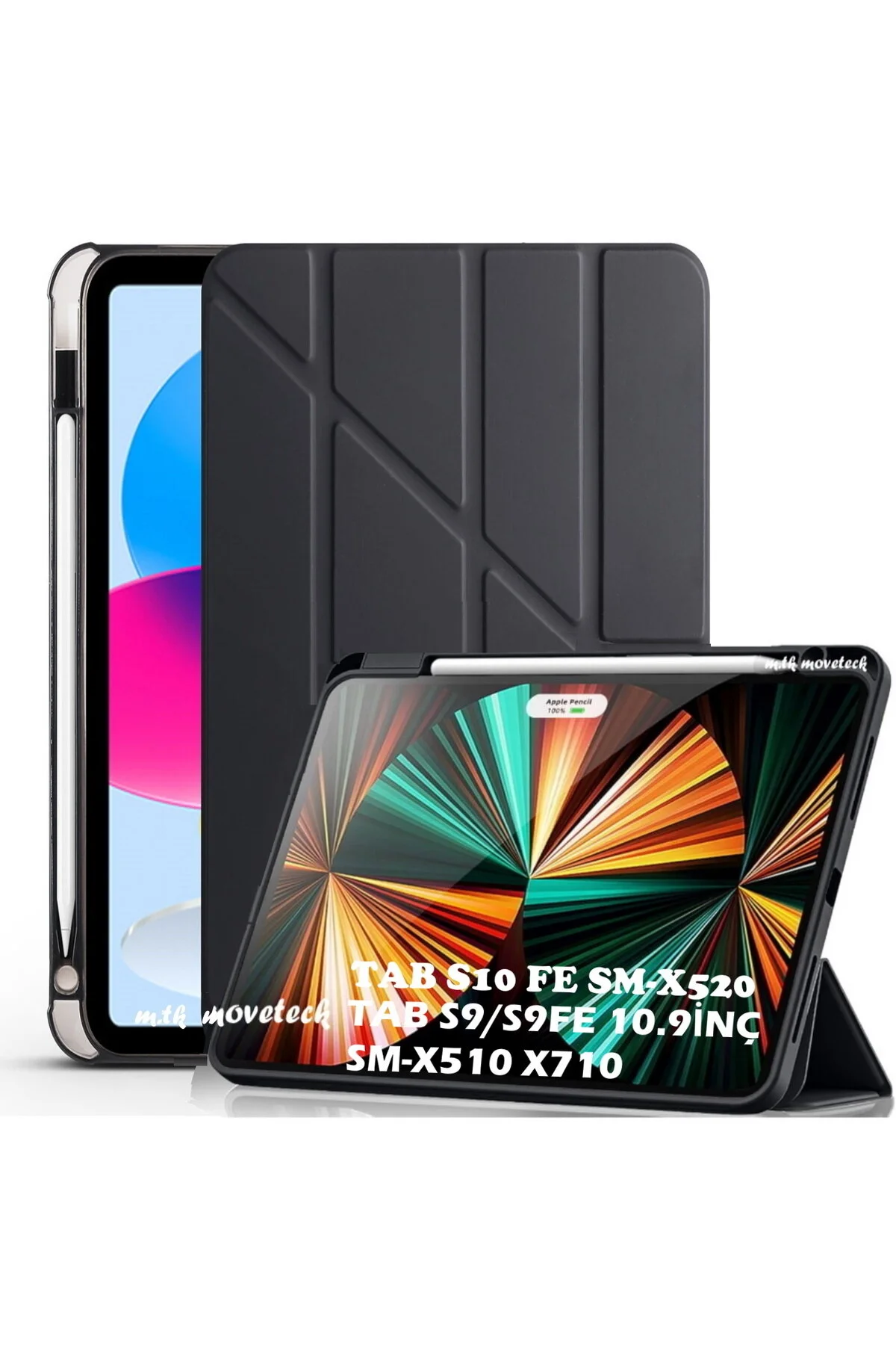 کاور تبلت قاب سیلیکونی نرم GALAXY TAB S9 FE S10 LITE 10.9 با محفظه قلم و پایه تاشو سازگار m.tk moveteck