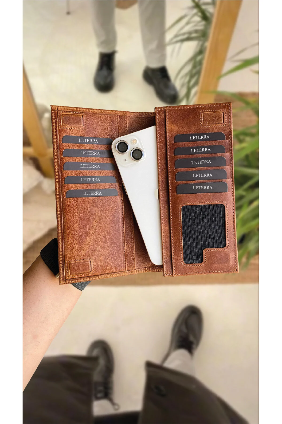 کیف پول دستی چرم اصل مغناطیسی با محفظه تلفن AKING