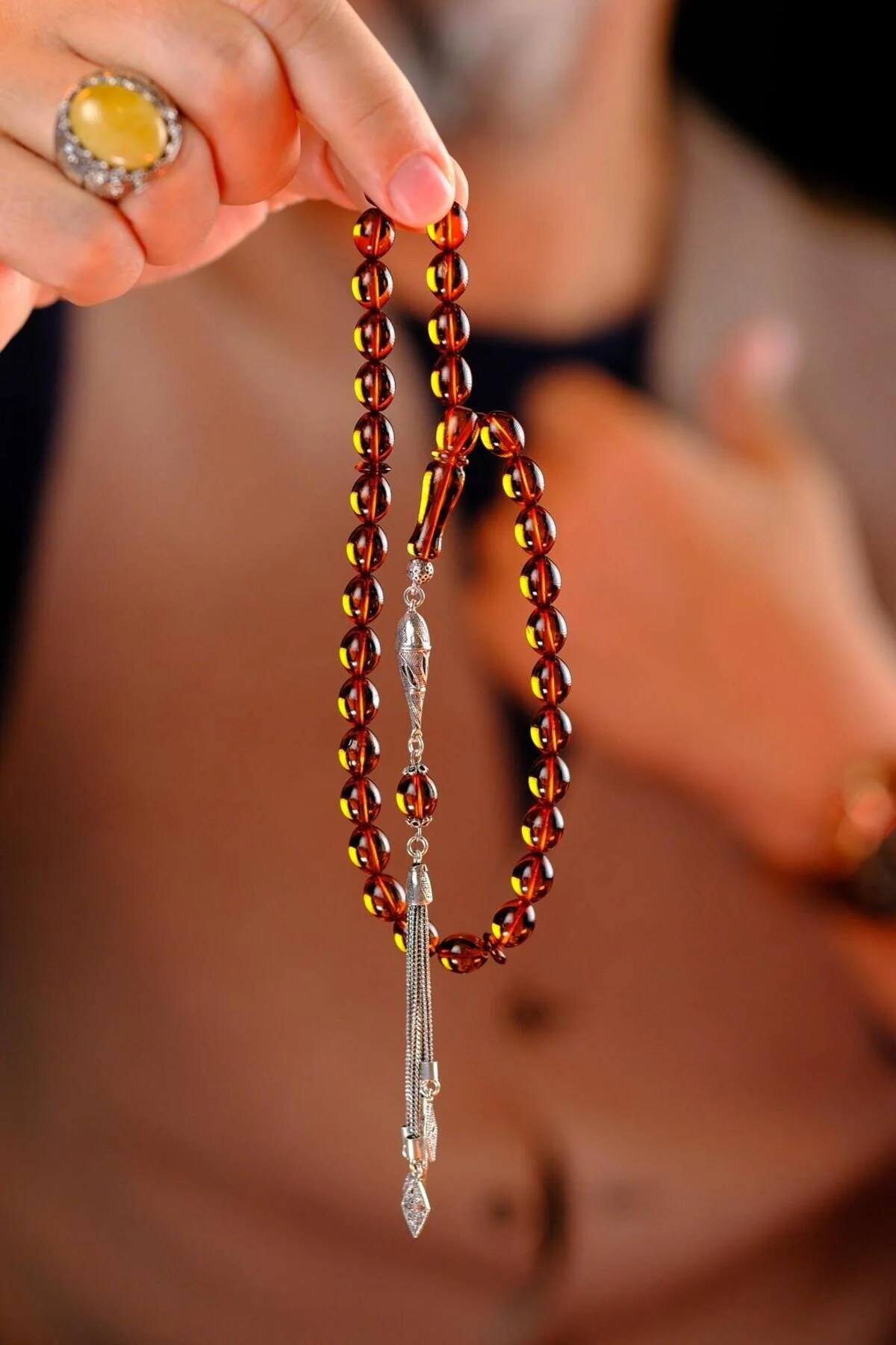 تسبیح طول مچ دست LITHUVANYA DROP DESIGN SILVER ROSARY کهربا مهسبحة قطERة كHERIIBAR dergah tesbih