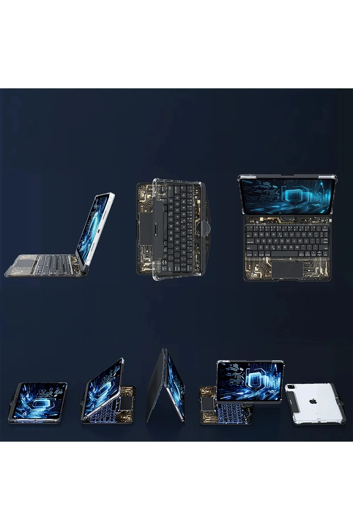 کاور تبلت کیف IPAD PRO 11 CASE VALES با صفحه کلید LED چرخشی مشکی Marsilyan