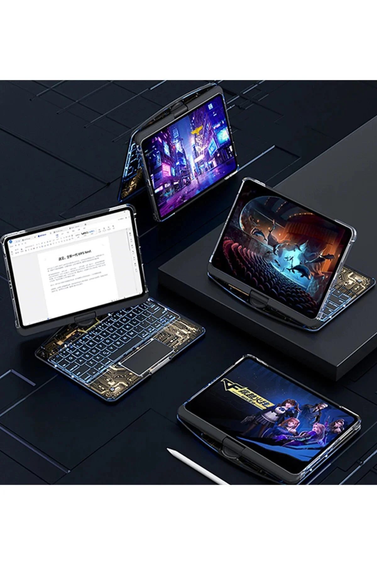 کاور تبلت کیف IPAD PRO 11 CASE VALES با صفحه کلید LED چرخشی مشکی Marsilyan