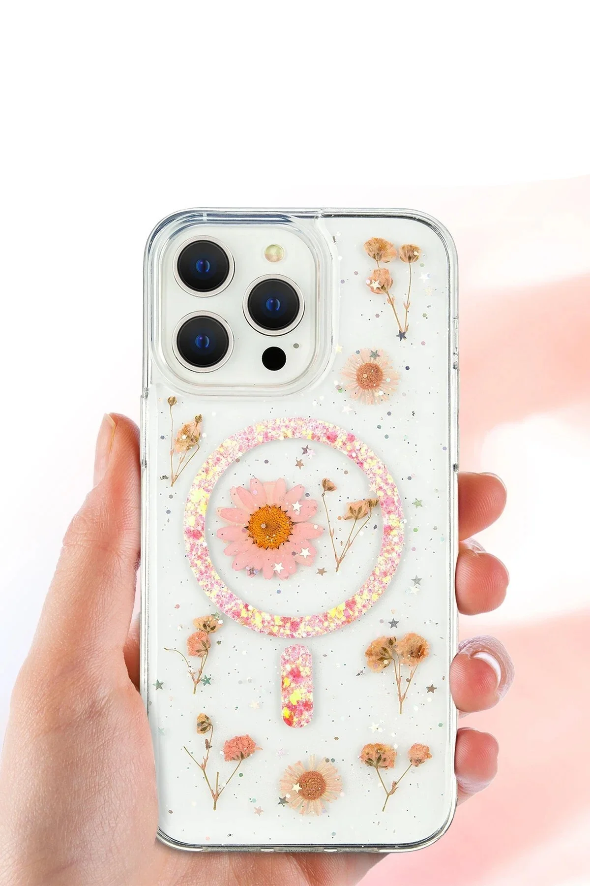 کاور و قاب IPHONE 16 PRO CASE DAISY GLITTER MAGSAFE COVER بنفش NAJMADDIN7103 Najmaddin