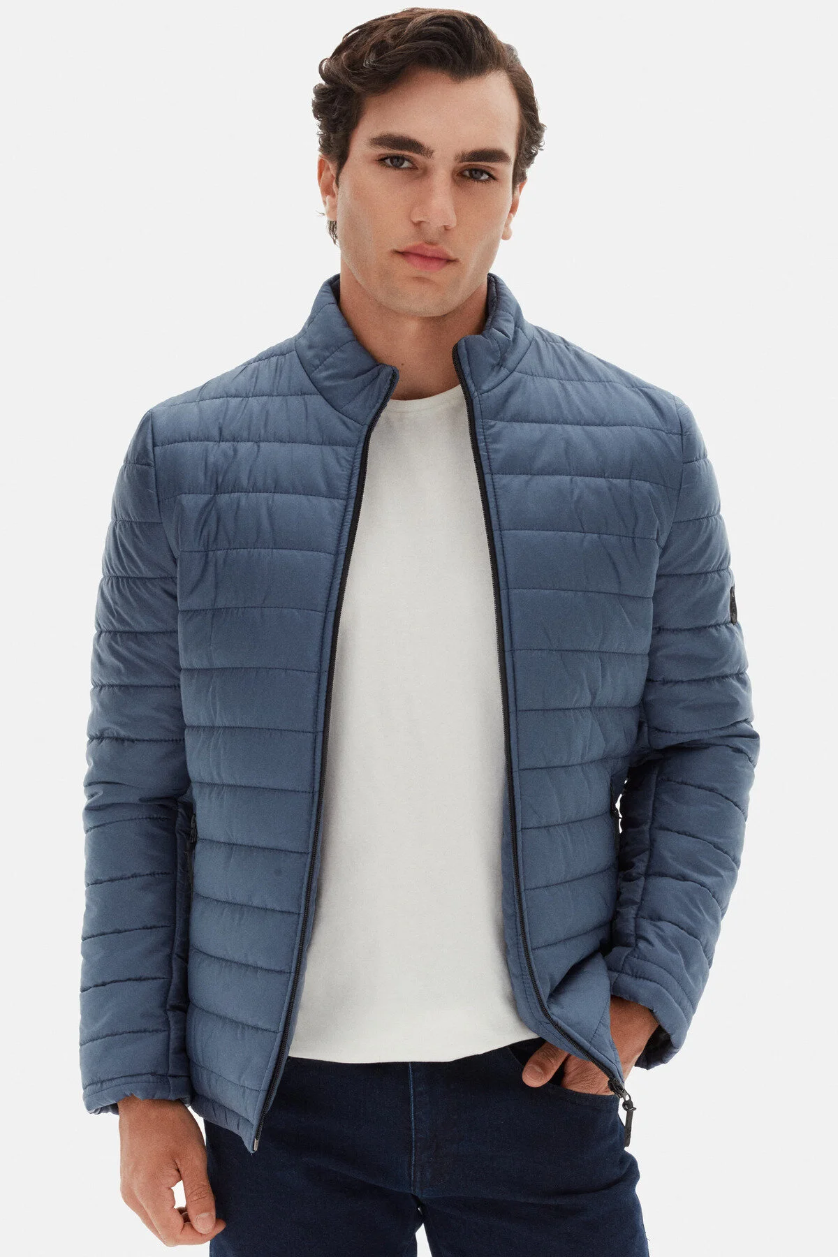 کاپشن کت پف دار با الیاف ضد باد آبی DS DAMAT SLIM FIT D'S Damat