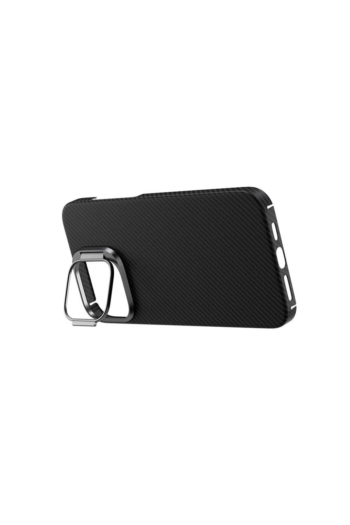 کاور و قاب شارژر مخصوص IPHONE 15 PRO MAGSAFE KEVLAR KREK CARBON STAND CASE مشکی Zore