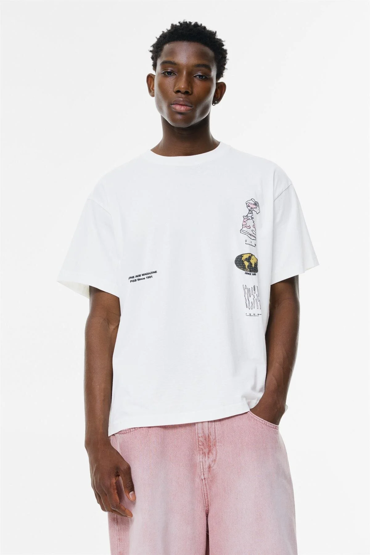 تی شرت گرافیک معدنی اورجینال Pull & Bear