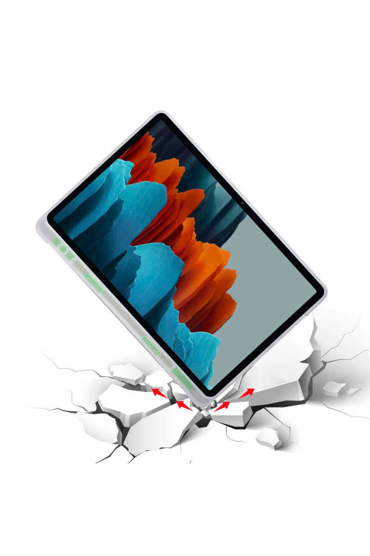 کاور تبلت قاب پایه GALAXY TAB S7 سازگار سه تاشو با محفظه قلم سبز روشن Zore