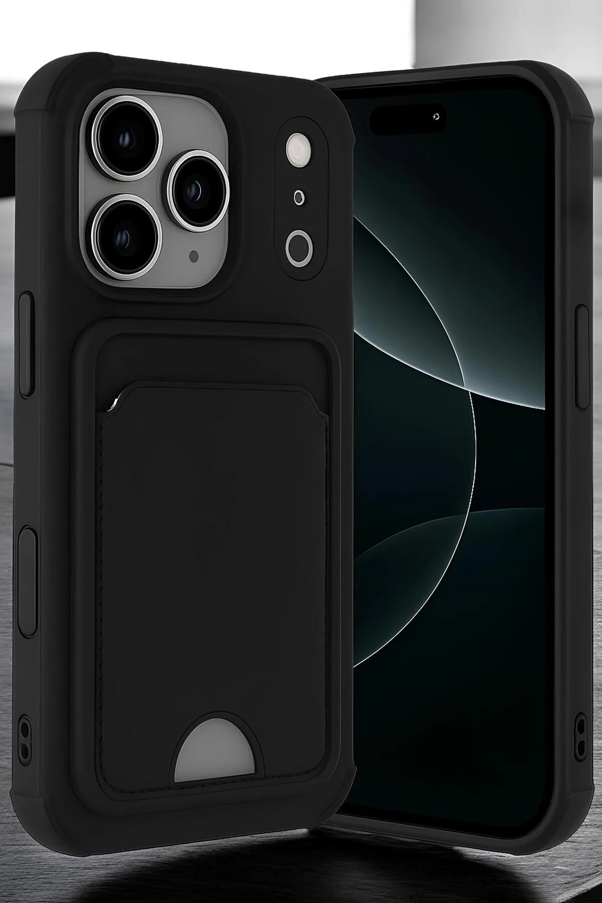 کاور و قاب سیلیکونی مشکی APPLE IPHONE 17 PRO MAX CASE با محفظه کارت Hatreds