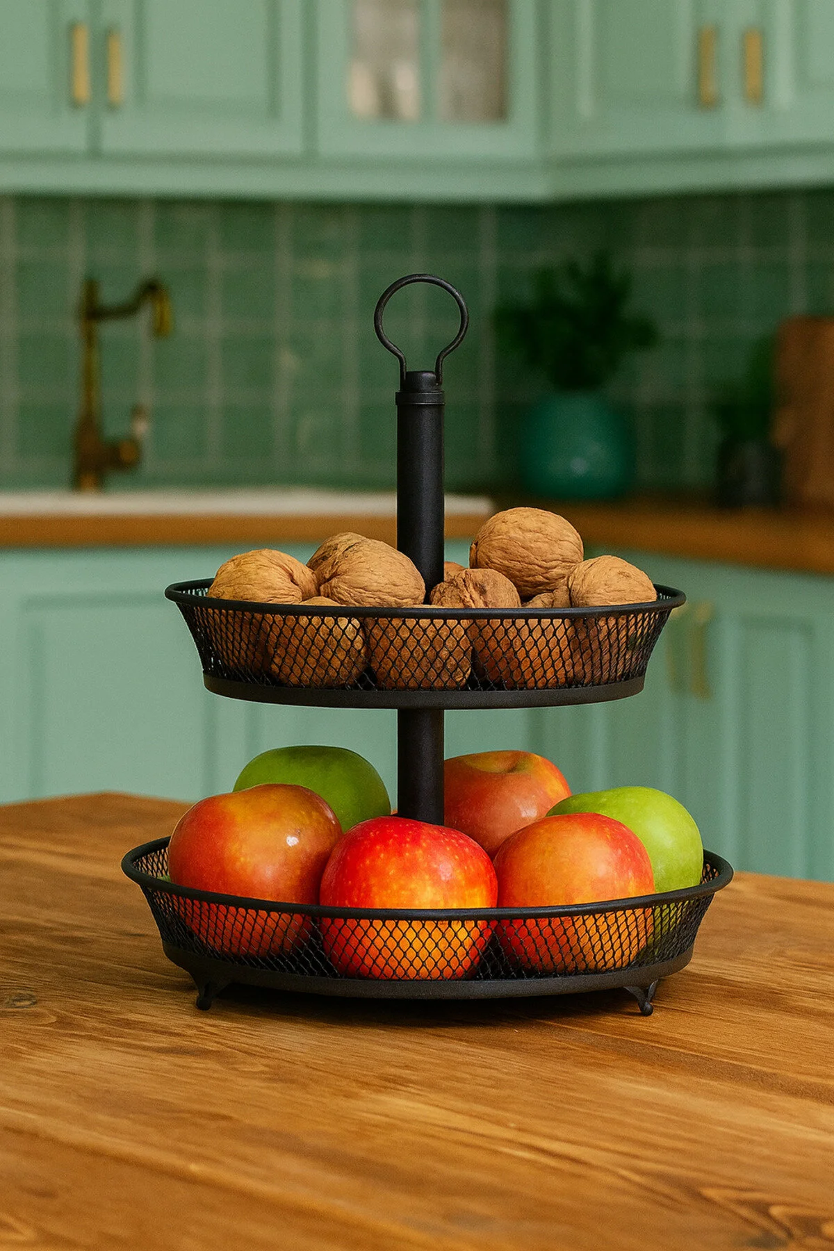 نظم‌دهنده لوازم آرایش و جواهر LIAN 2 STOREY BLACK FRUIT BASKET ORGANIZER میز آشپزخانه بالای بالا Venon