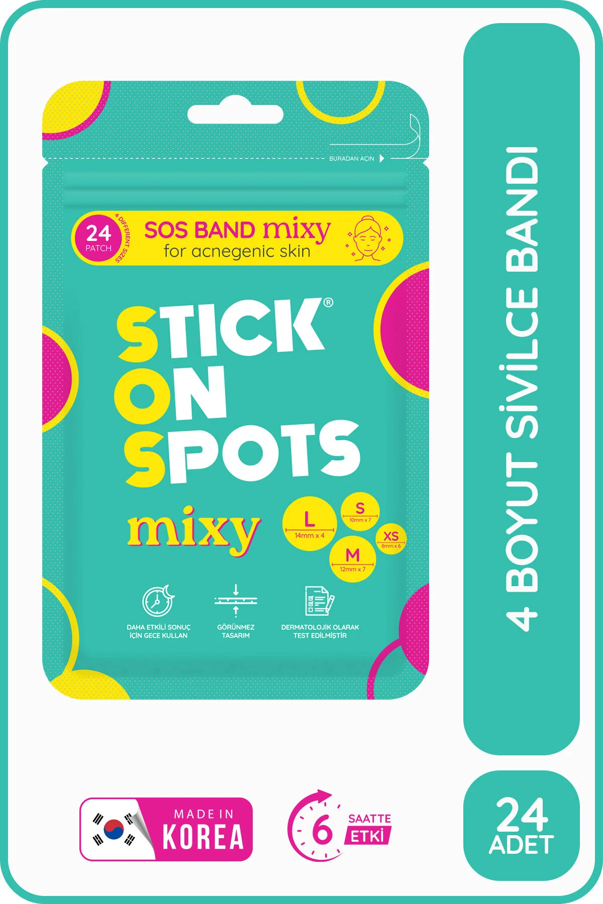 باند آکنه هیدروکلوئید Mixy با 24 عدد در اندازه‌های مختلف مناسب برای درمان جوش Stick On Spots