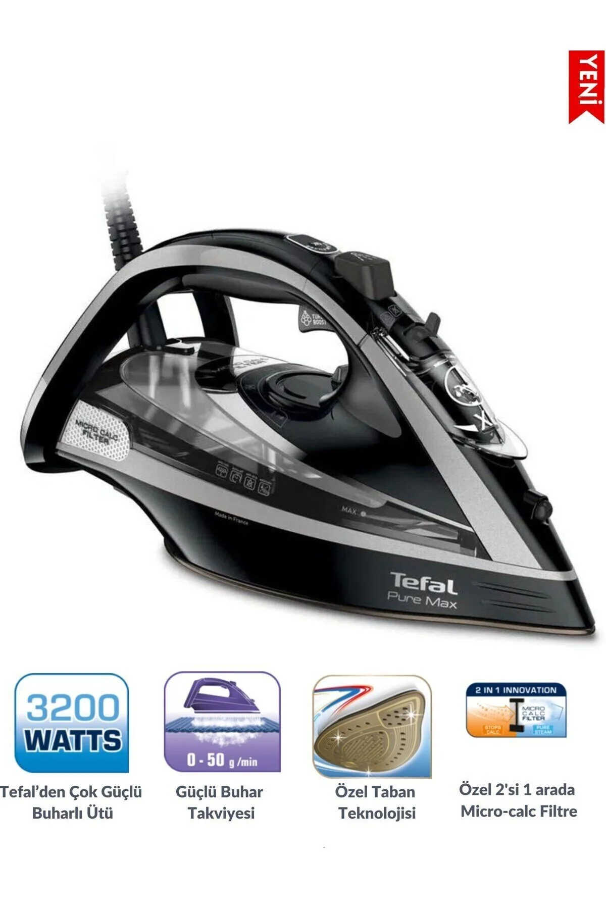 اتو بخار طراحی ارگونومیک ویژه 2 در 1 فیلتر میکرو کالک DURILIUMAIRGLIDE SOLE IRON تفال TEFAL