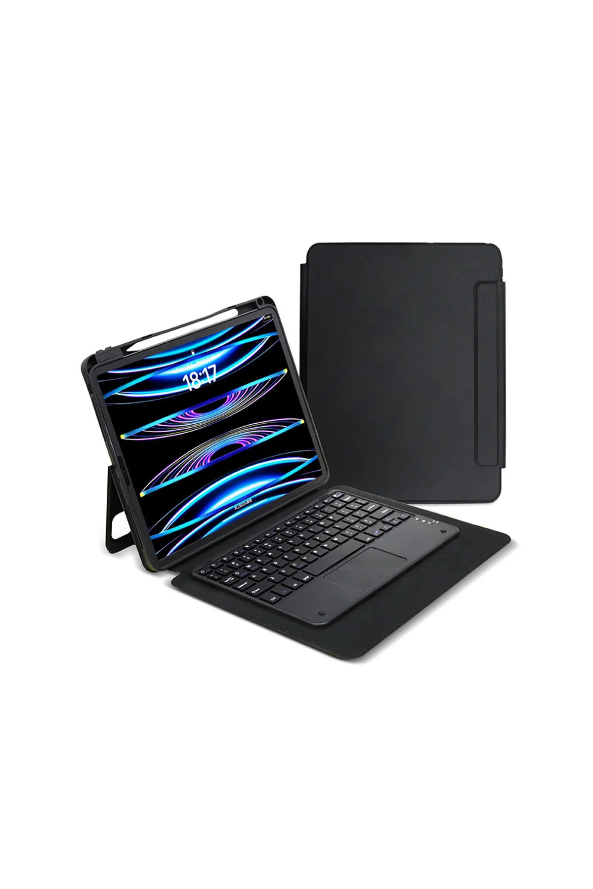 کاور تبلت کیف کیبورد حاشیه ای IPAD PRO 13 با پایه و صفحه کلید اتصال بلوتوث مشکی ECRUZ