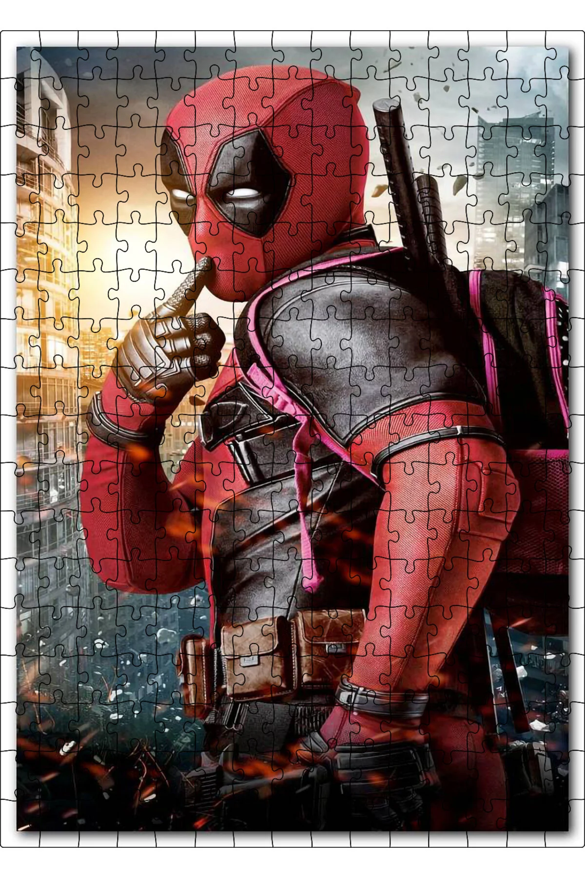 پازل CAKASEPETIM DEADPOOL AND CITY VIEW 255 تکه اره منبت کاری مویی ام دی اف چوبی Cakapuzzle