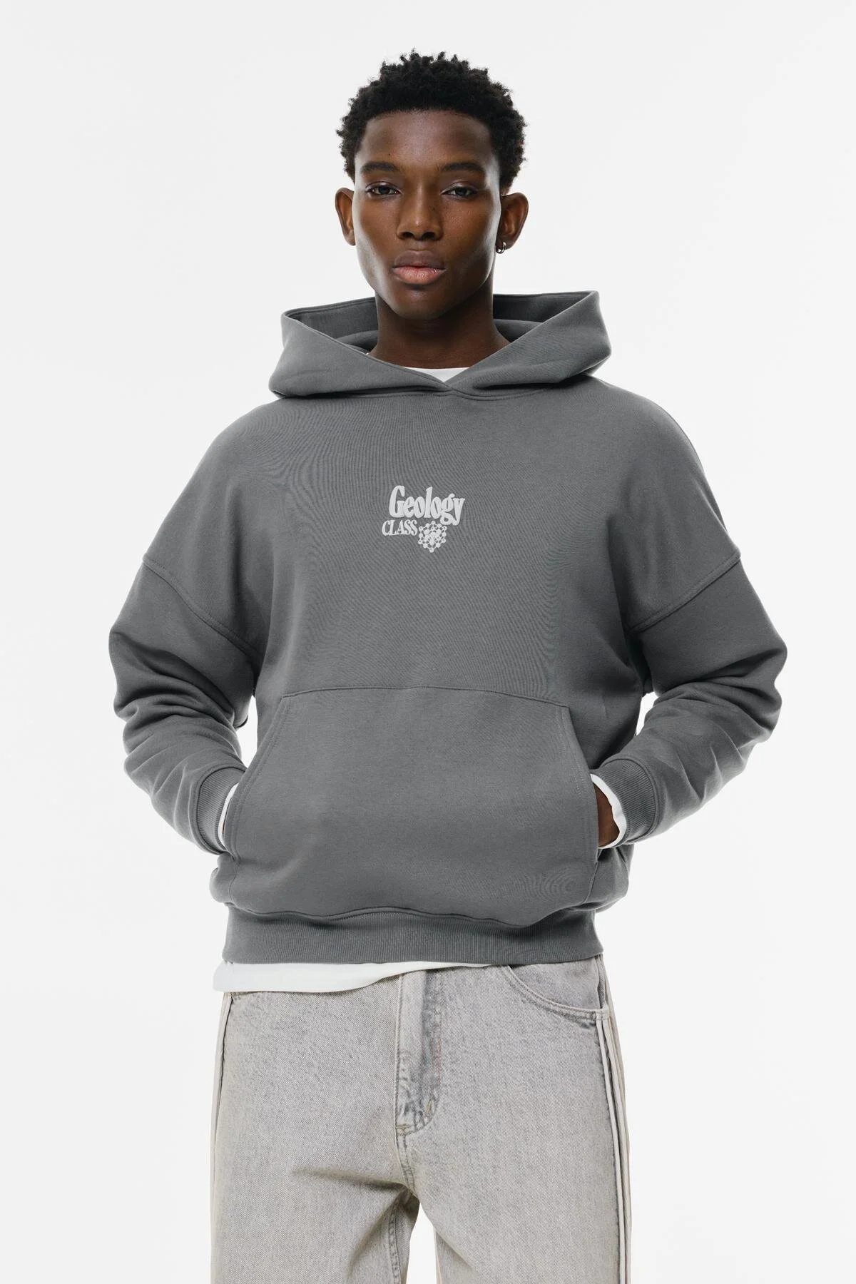 سویشرت پیراهن کلاه گرافیکی معدنی اورجینال Pull & Bear
