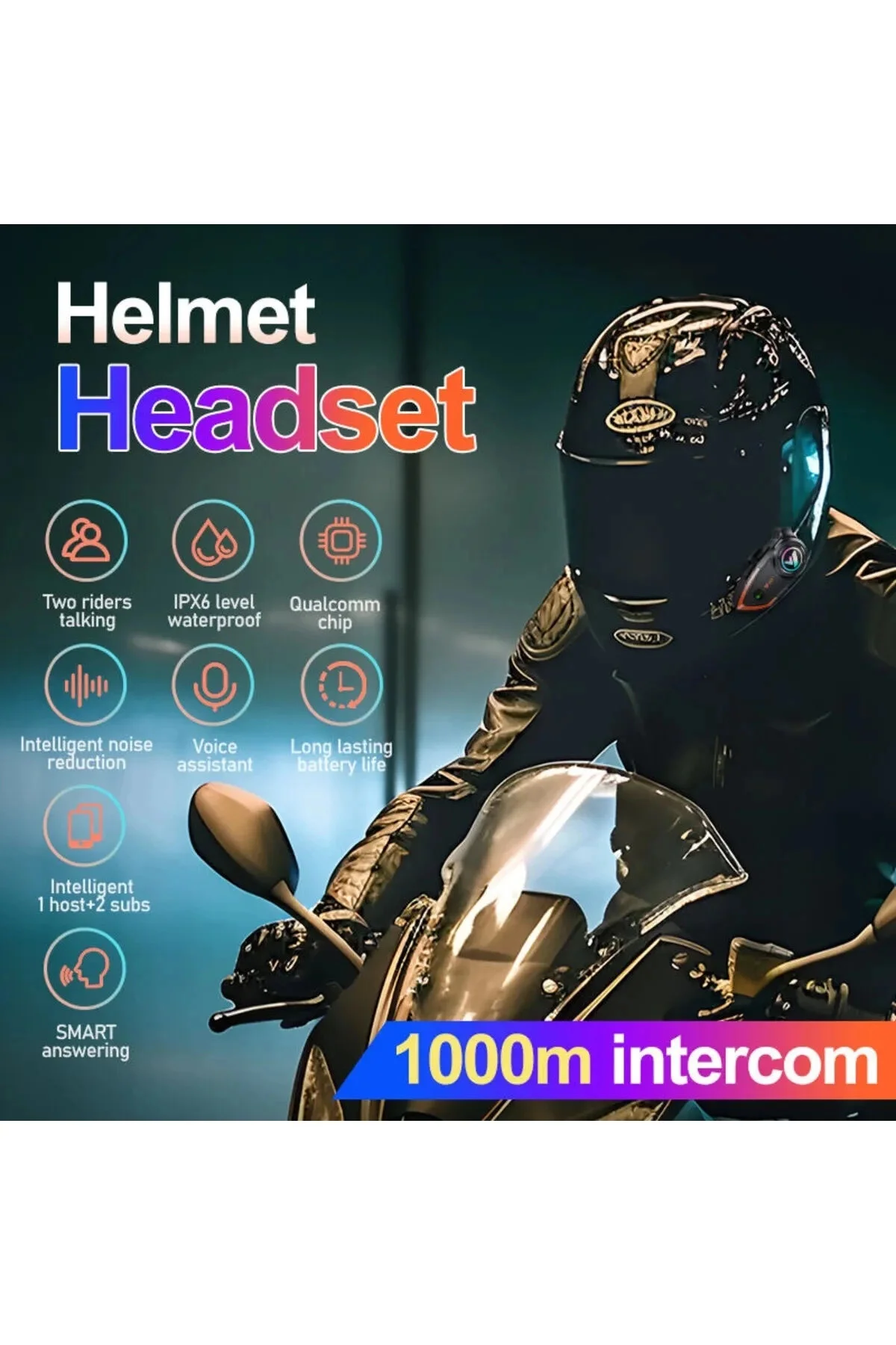 اینترکام مدل جدید Y80 2X MOTORCYCLE INTERCOM 2 PERSON CONNECTION RGB LIGHT BLUETOOTH هدفون shopwave