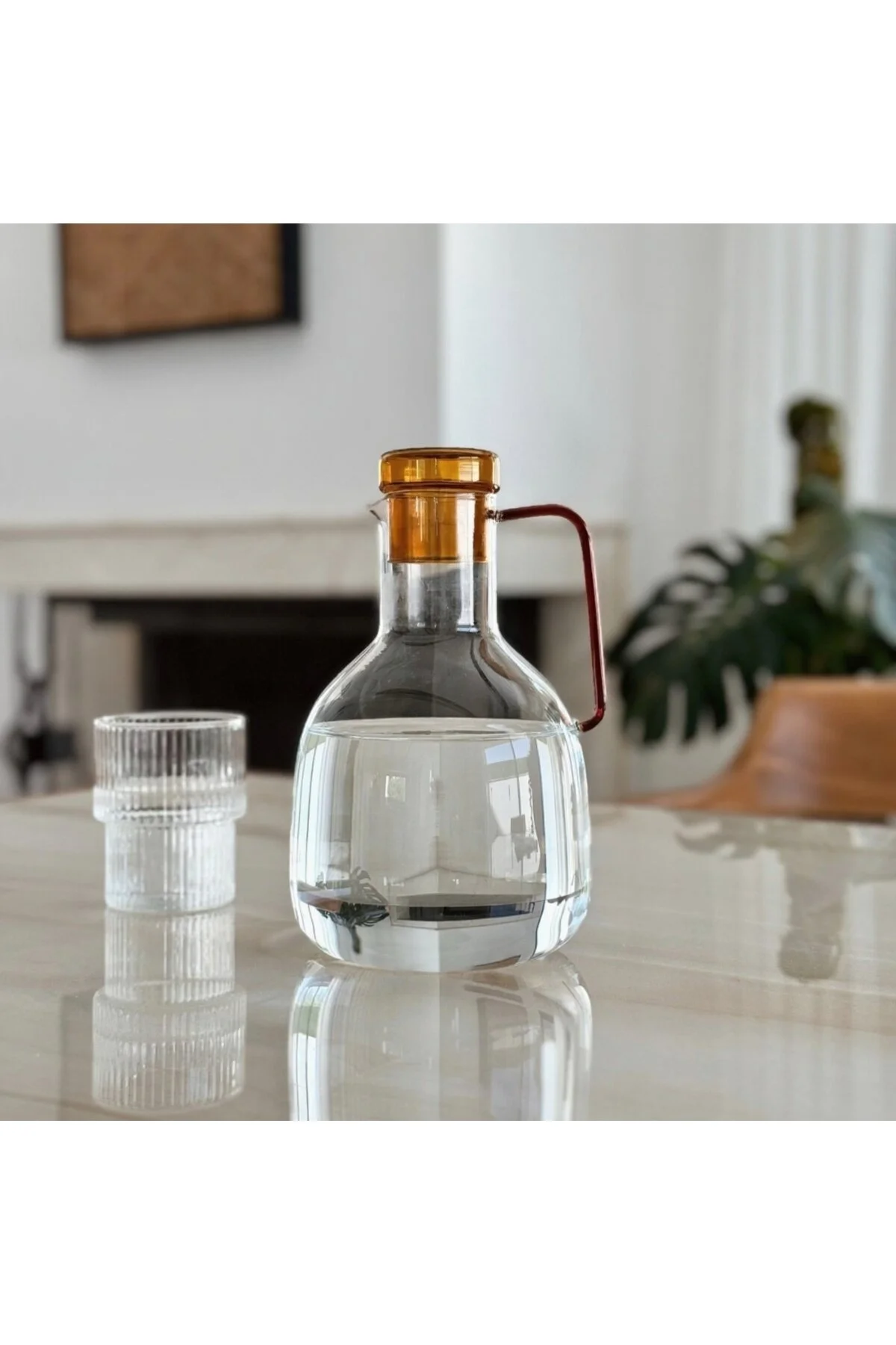 پارچ و تنگ 1.8 لیتر کوزه شیشه ای پوشش دسته نارنجی Vovo Concept