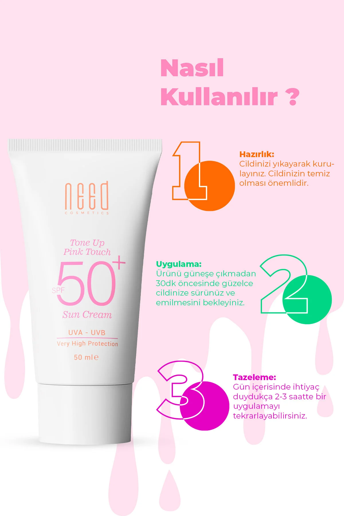 کرم ضد آفتاب صورت هیدرا پینک با SPF 50 و حجم 50 میلی لیتر NEED COSMETİCS