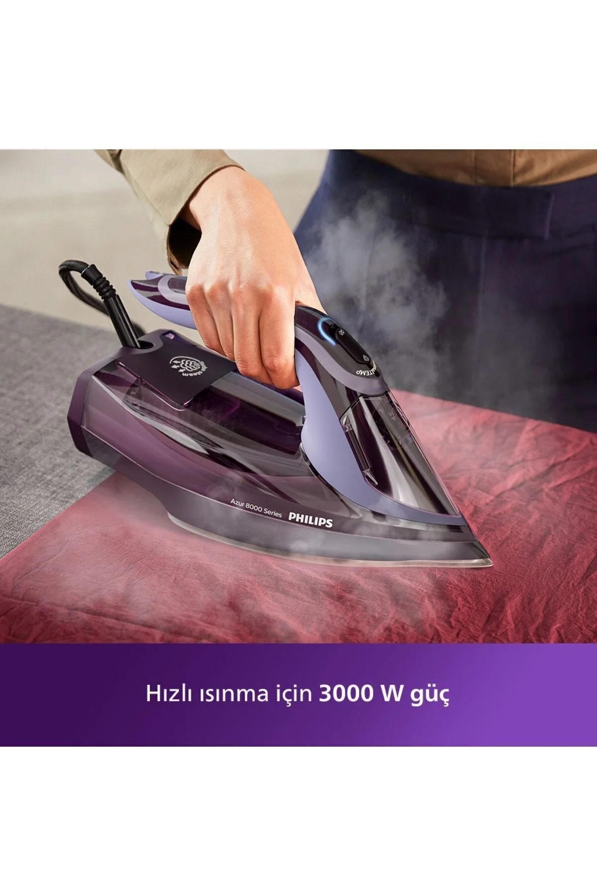 اتو بخار آزور سری 8000 3000 وات STEAMGLIDE شوک 240 گرمی ضمانت سوختگی صفر DST8021 30 اورجینال Philips