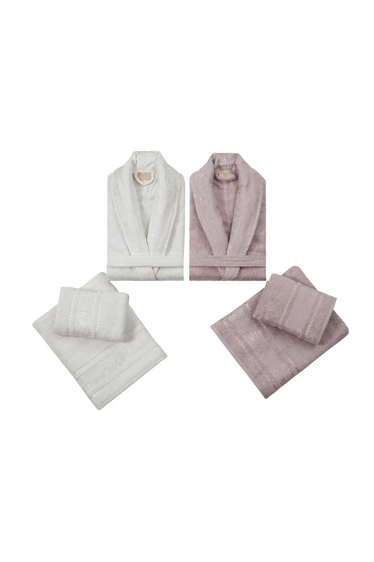حوله تنپوش (روبدوشامبر) بنفش مردانه و زنانه روبدوشامبر تن پوش 6 قطعه نقره ای Bathrobe Set Lila Ecru  Pupilla Collection