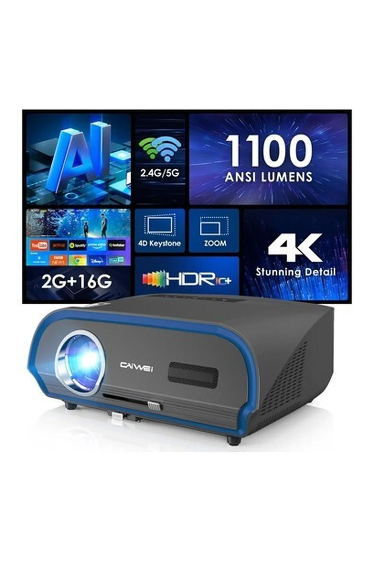 پروژکتور فضای باز با روشنایی بالا 4K WIFI BLUETOOTH Pxodyda