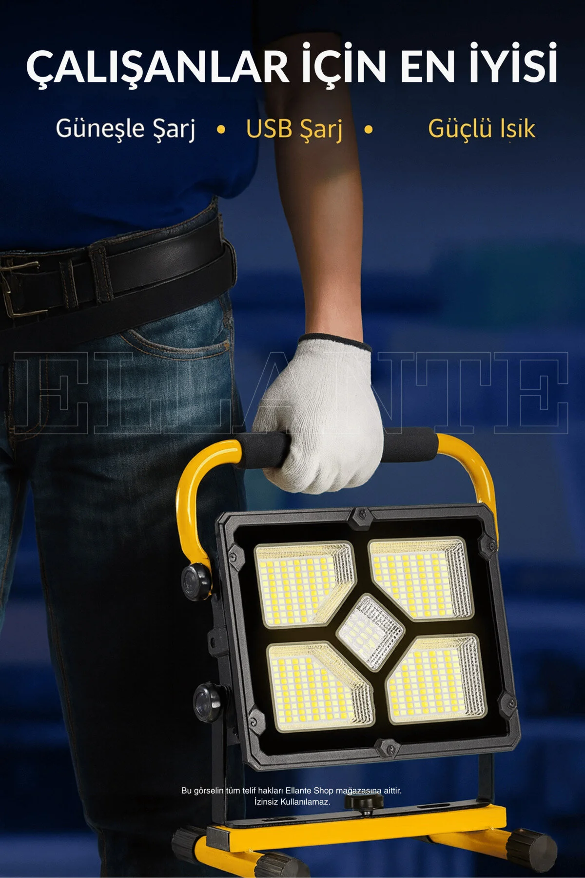 چراغ قوه پروژکتور LED قابل شارژ با انرژی خورشیدی – روشنایی حمل و پرقدرت ellante