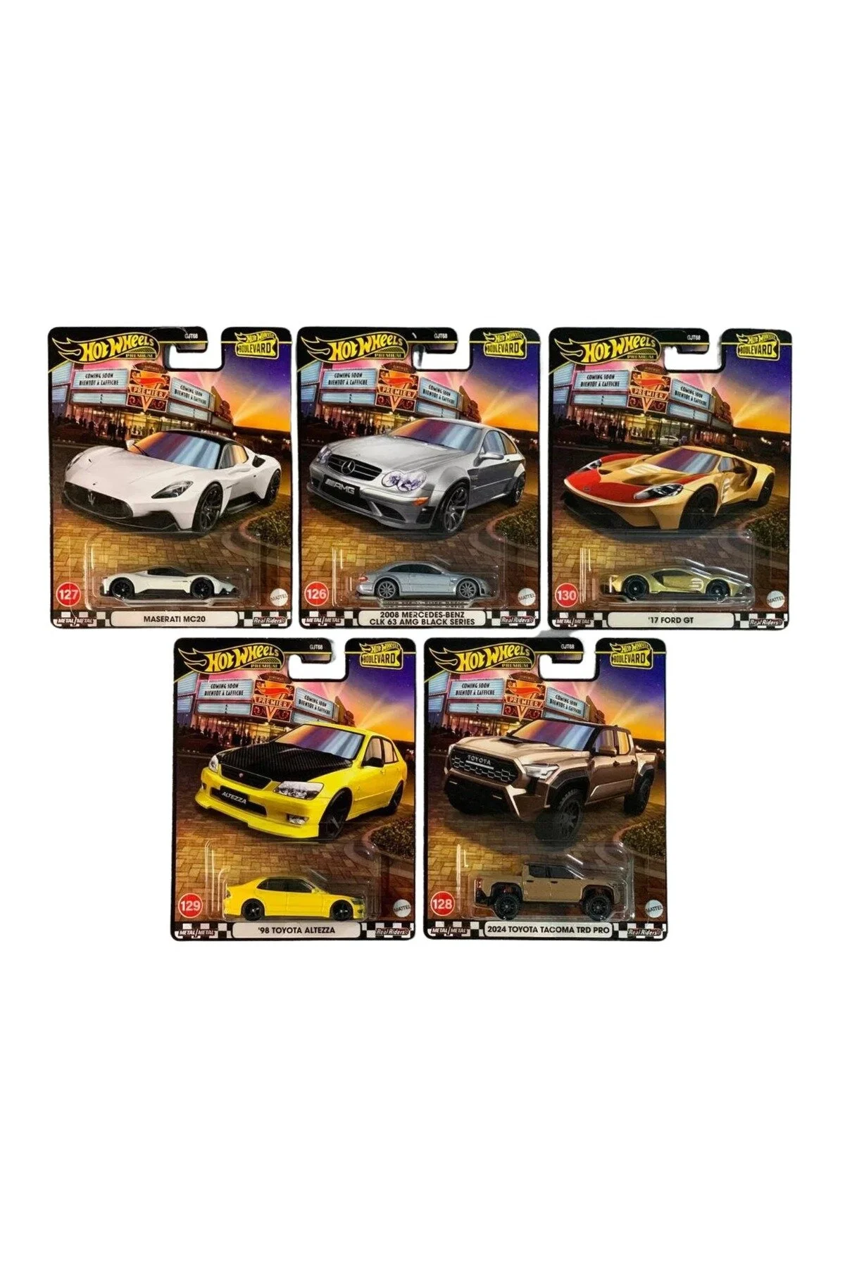 ماشین اسباب بازی PREMIUM 5 SET MASERATI MC20 MERCEDES BENZ CLK63 AMG FORD GT TOYOTA ALTAZZA TACOMA TRD PRO HOT WHEELS