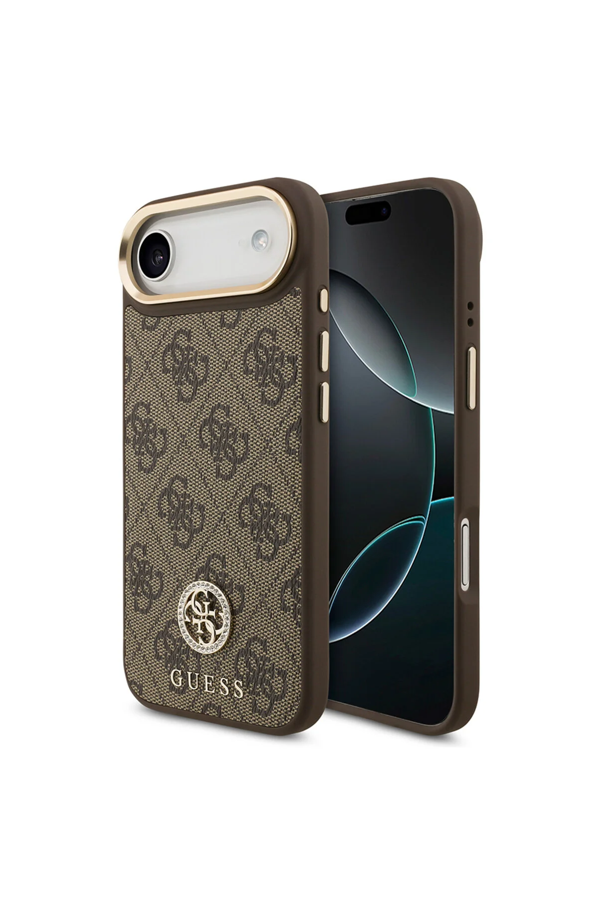 کاور و قاب IPHONE 17 AIR CASE دارای مجوز شارژ M SAFE دوربین طلایی سنگی 4G لوگو قهوه ای Guess