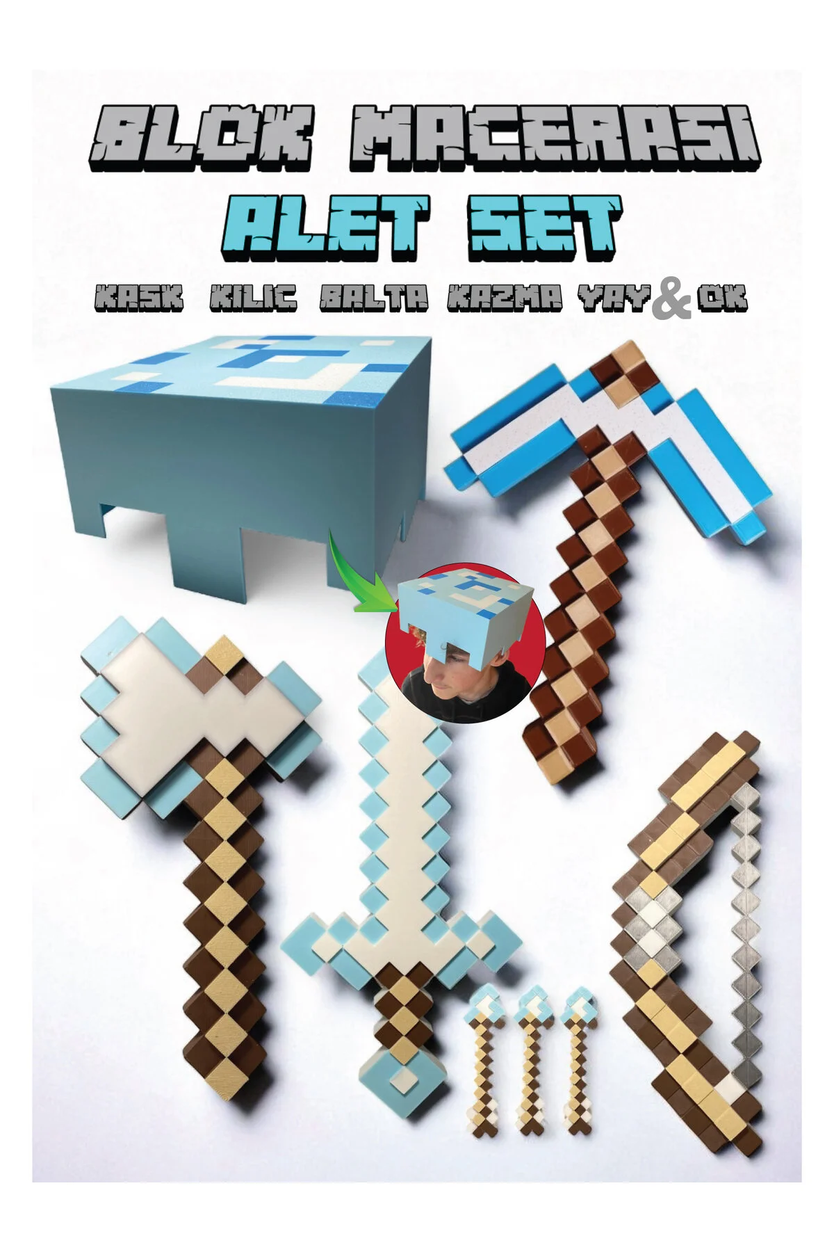 اسباب بازی های فیگور شخصیت مجموعه ابزار ماجراجویی بلوک MINECRAFT کلاه ایمنی پوشیدنی کلنگ تبر شمشیر کمان و تیر GiginGo