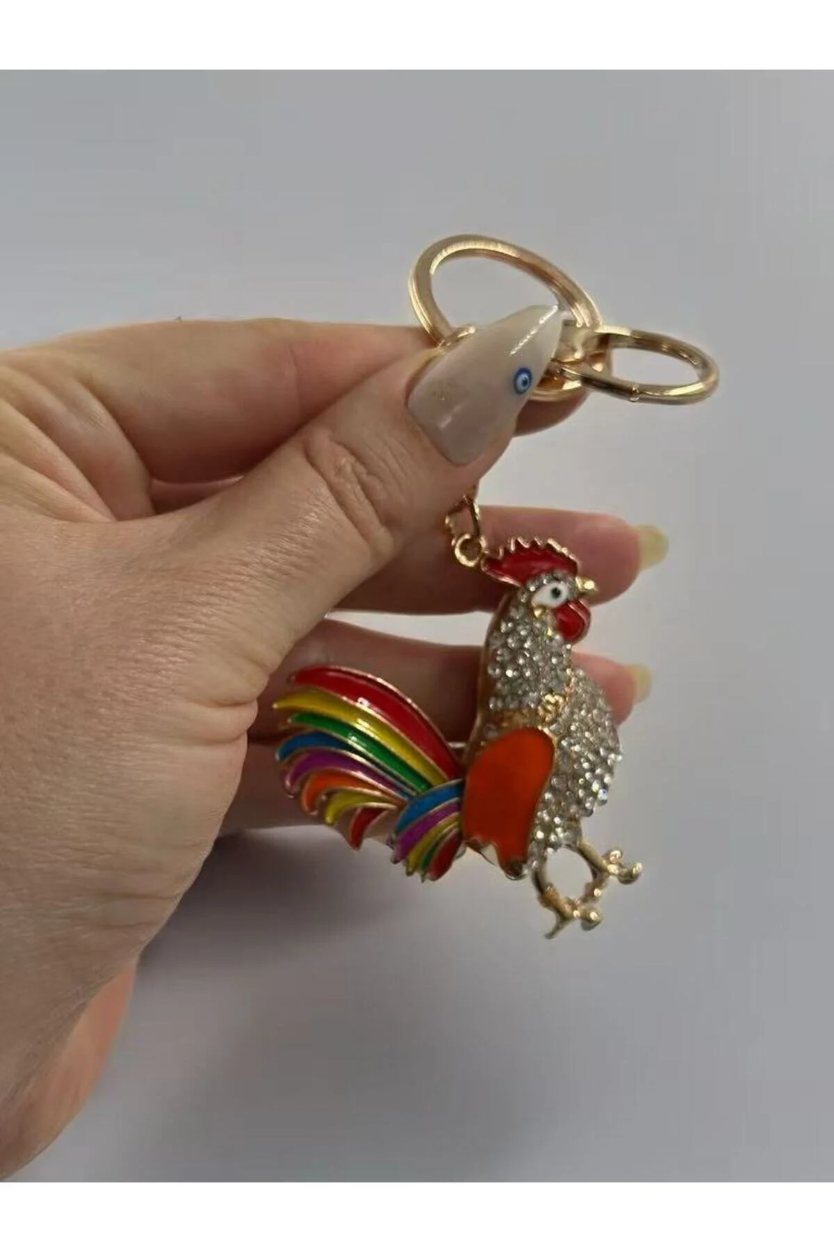 جلیقه کلید جاکلیدی خروس درخشان سنگی رنگارنگ MD Moda Accessories