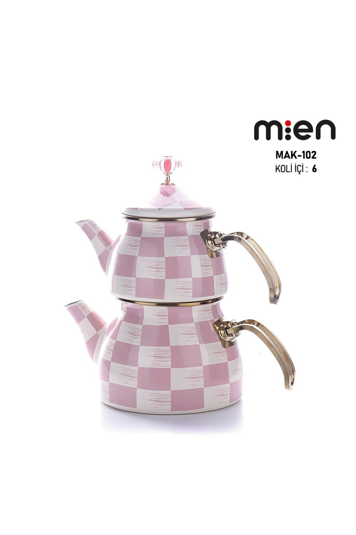 کتری قوری چای‌ساز سنتی مینا شیمیایی صورتی اورجینال MİEN HOME