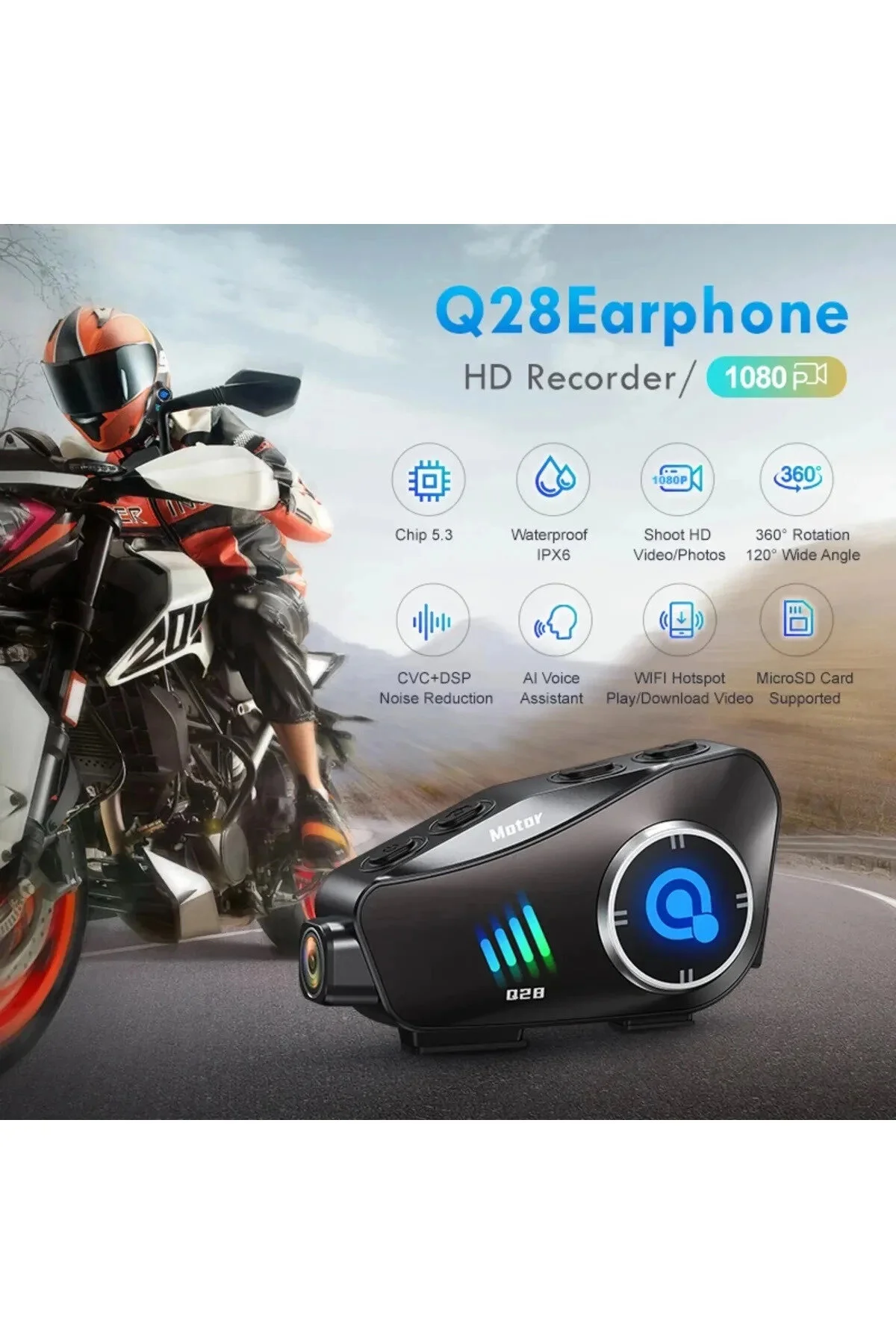 اینترکام هدست بلوتوث کلاه ایمنی موتور سیکلت Q28 دوربین 1080P ضد آب LISINYA HAYAT STORE