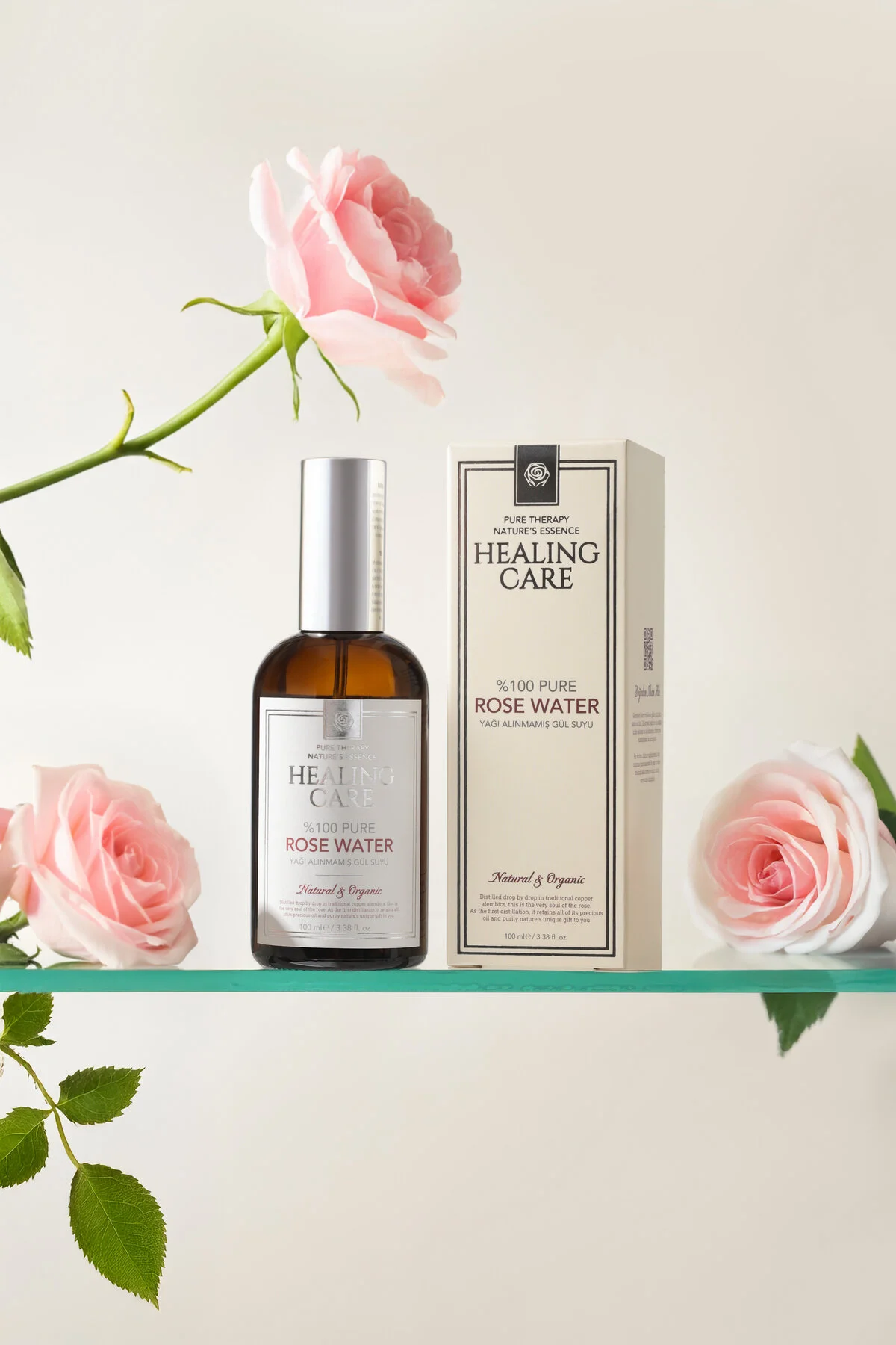 تونر صورت گلاب طبیعی 100 میلی‌لیتری در شیشه آمبر Healing Care