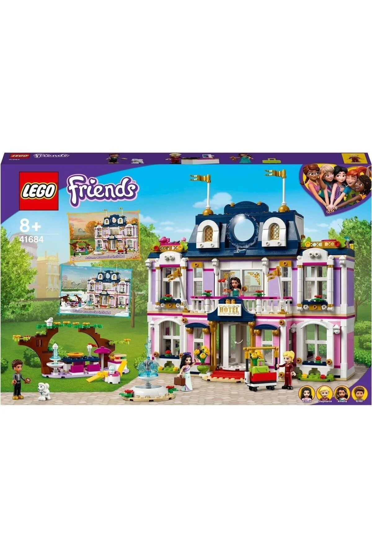 لگو و اسباب بازی های ساخت محور زرد پسرانه دخترانه بچگانه ® Friends Grand Heartlake City Hotel 41684 Emma, ​​Stephanie, River And Amelia Insert Mini Dolls LEGO