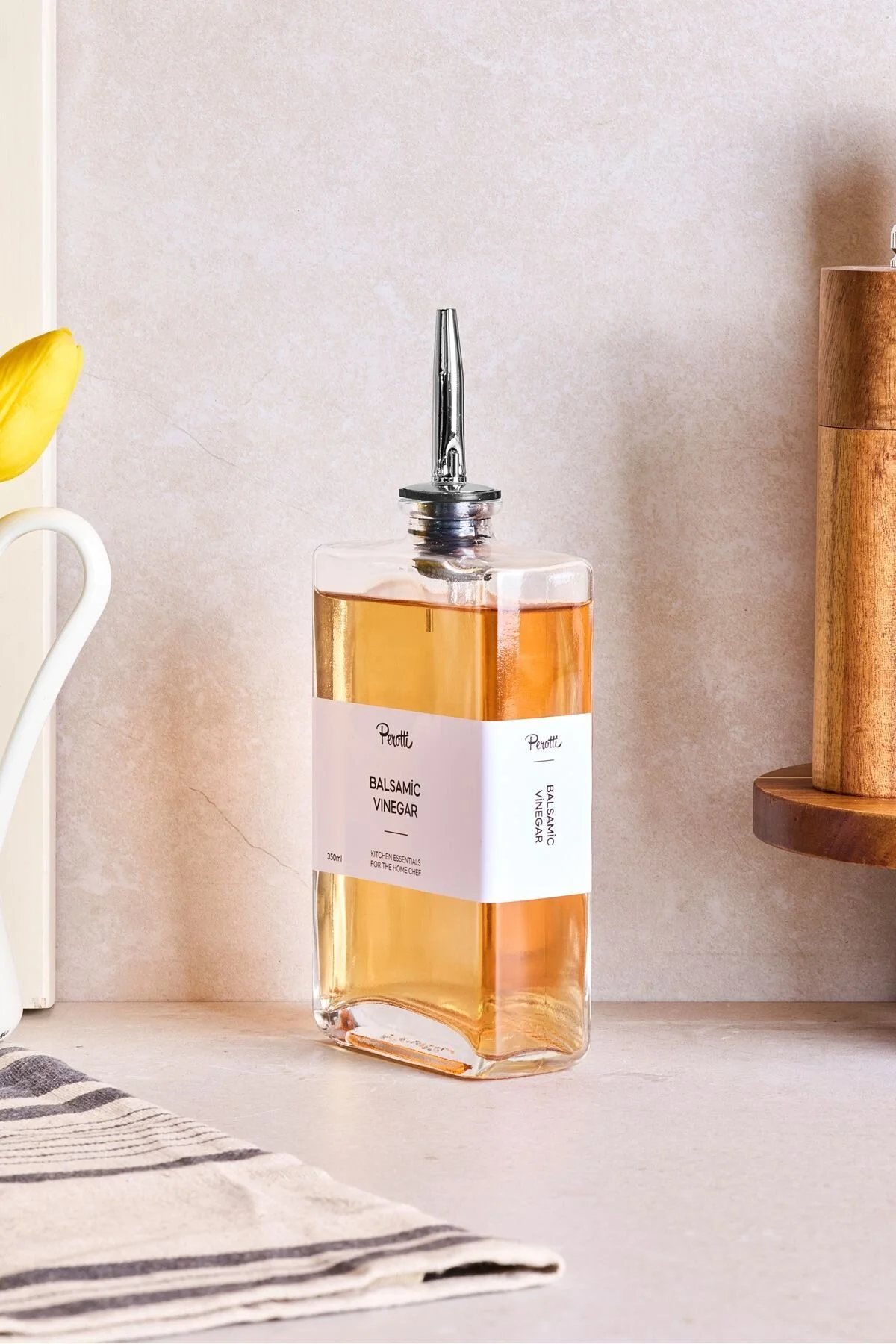 ظرف روغن سفید مولت 350 میل نقره ای پوشش سس شیشه Perotti
