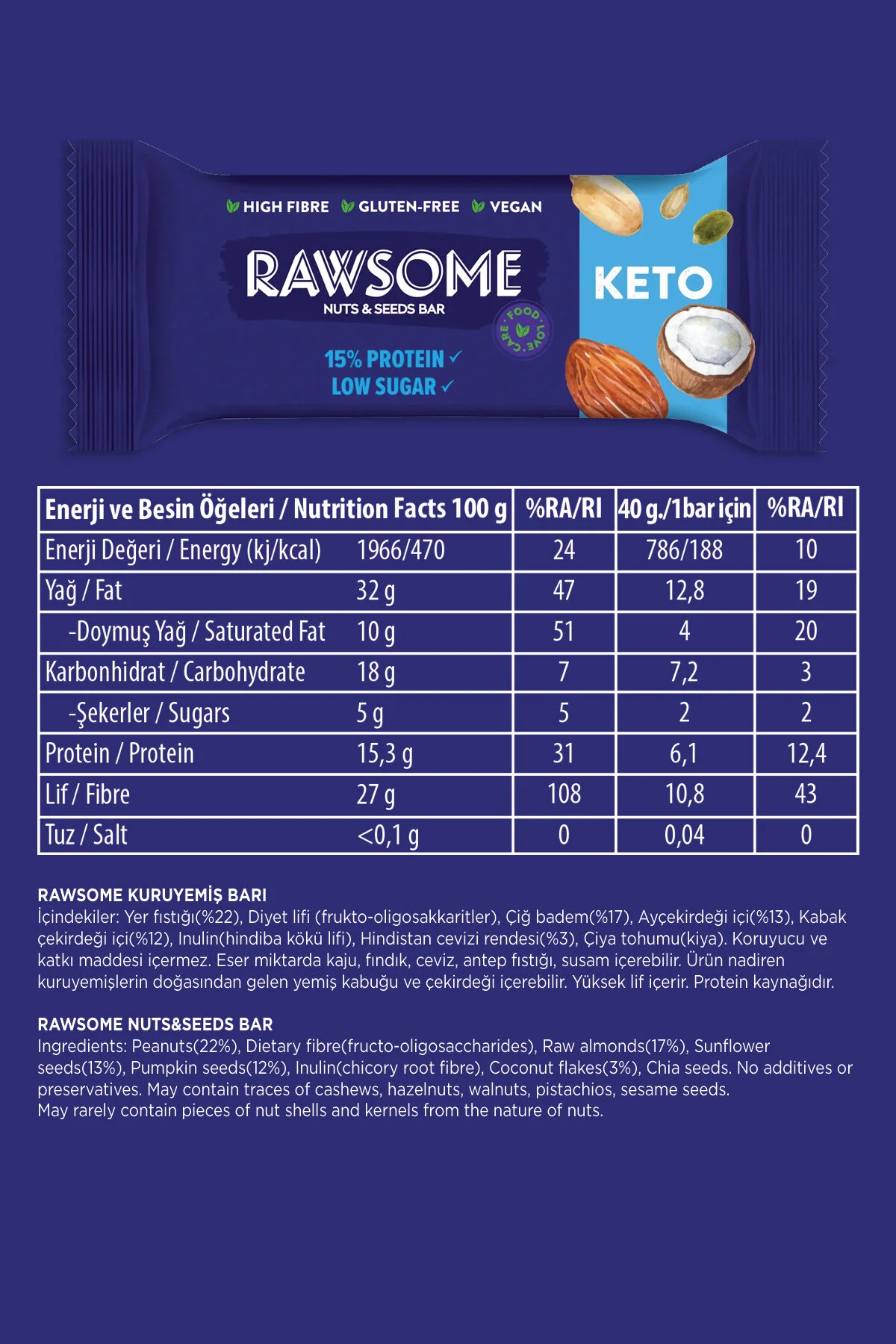 پروتئین بار نوار کتوژنیک 40 گرم اورجینال Rawsome