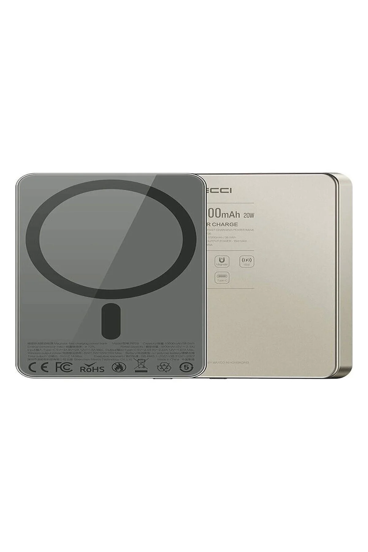 پاوربانک MAGSAFE POWERBANK RECCI RP26 PD 20W ULTRA THIN 15W 10000MAH طلایی با قابلیت شارژ سریع اورجینال Recci