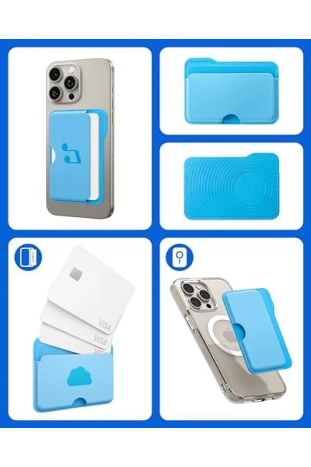 کاور و قاب CASEOLOGY 3 CARD MAGNETIC WALLET FOLDER POP WITH MAGSAFE FOR IPHONE SKY BLUE MUSIC STOREMAX