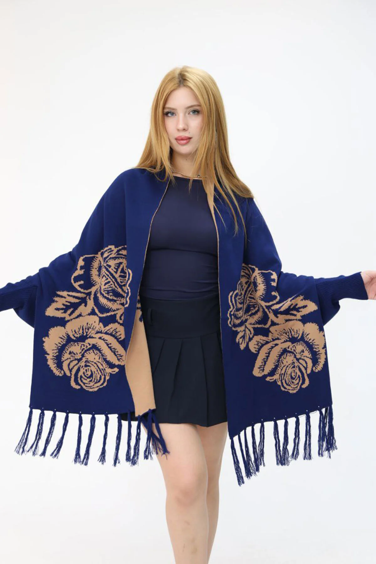 شال بافتنی موتیف ساکس زنانه BCES 252003 bacc