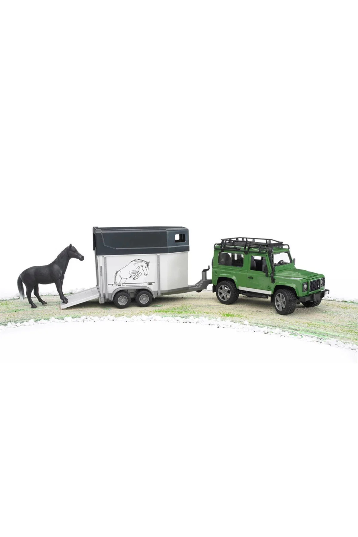 مدل خودرو BRUDER LAND ROVER ALL TERRAIN VEHICLE AND HORSE TRANSPORT BR02592 اورجینال NW NessiWorld