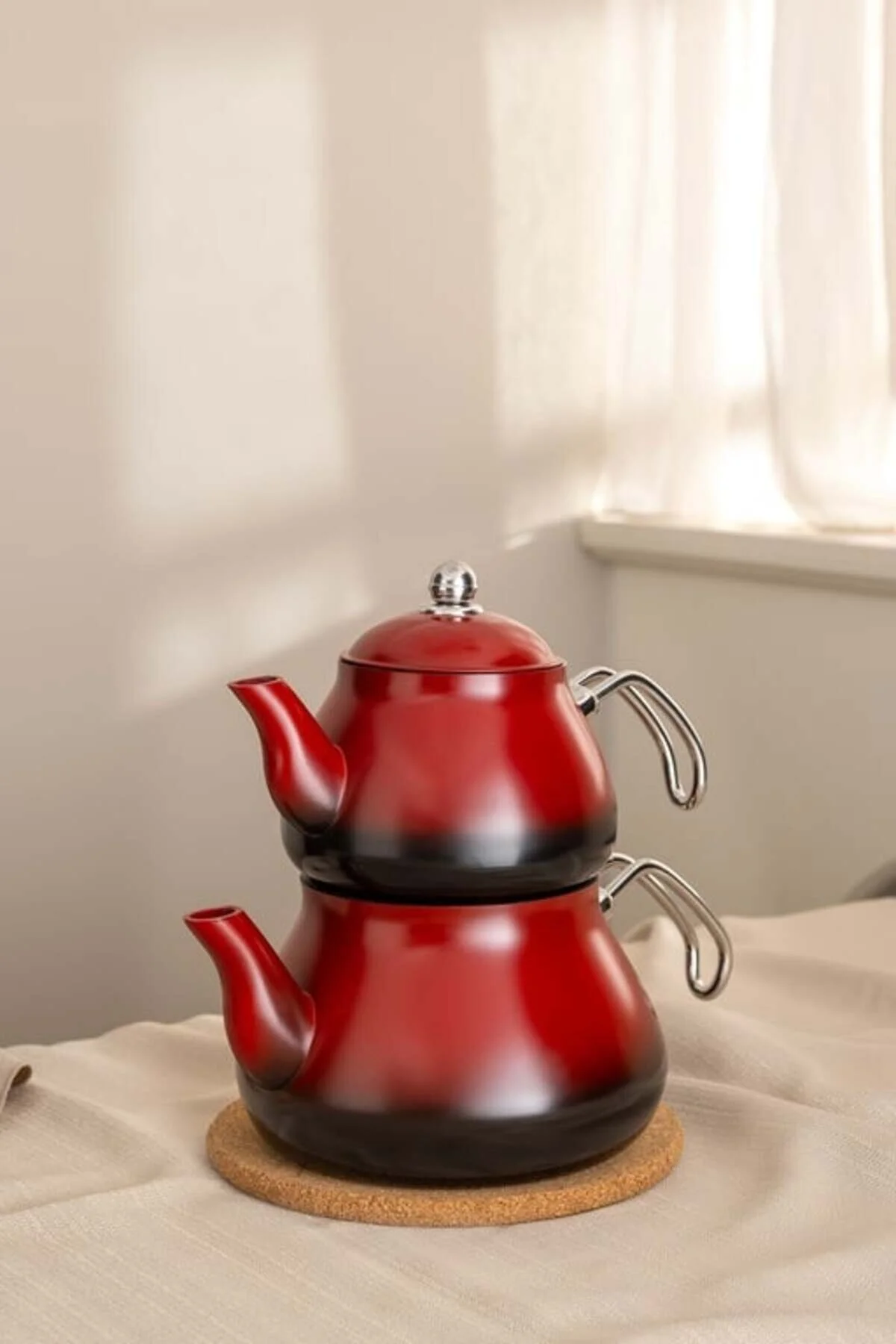 کتری قوری چای‌ساز سنتی تیم جدید TAPOT VARIUS 1000 میلی لیتر 2000 قرمز Madame Coco