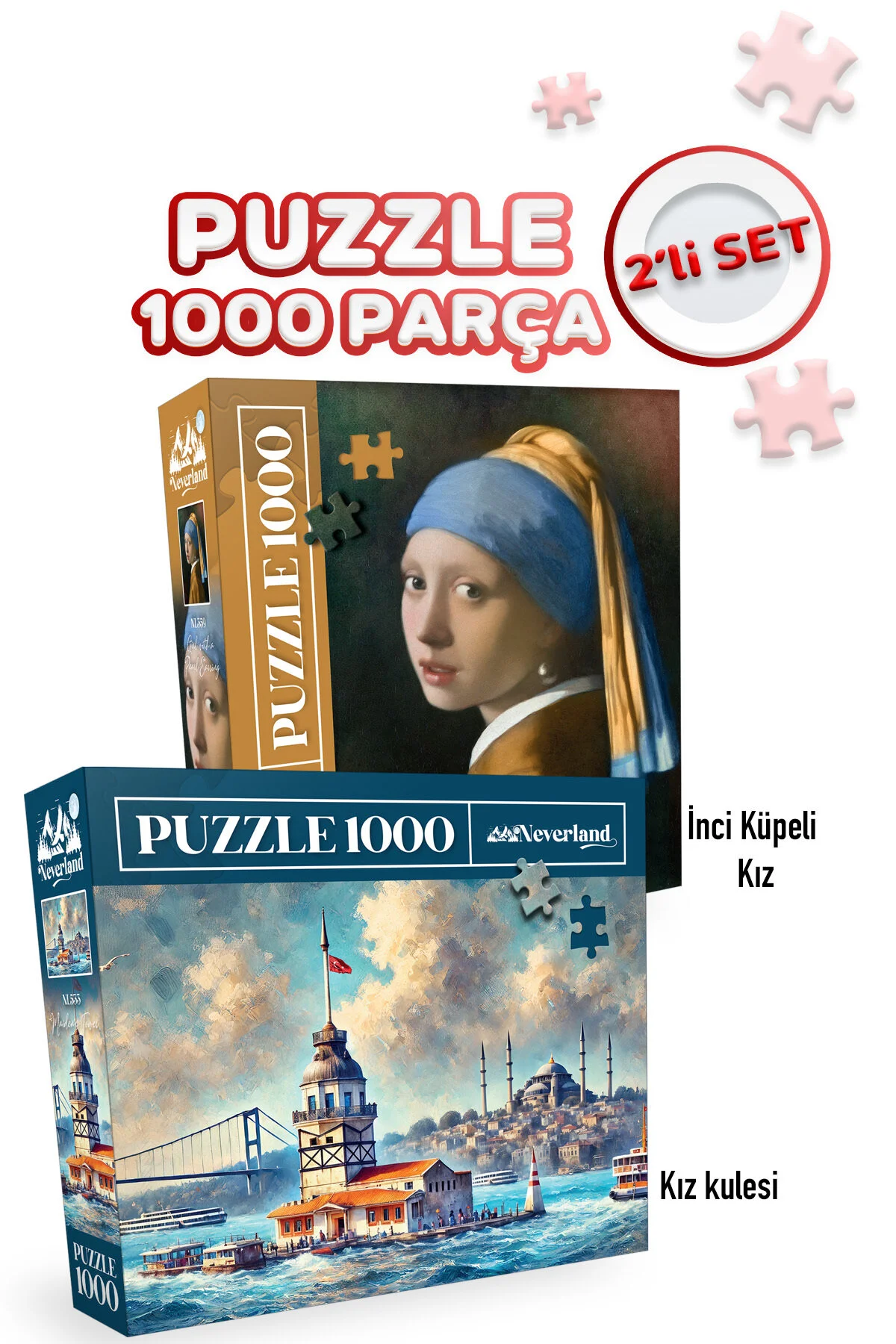 پازل 2 تکه 1000 دختر با گوشواره مروارید و برج دوشیزه Neverland