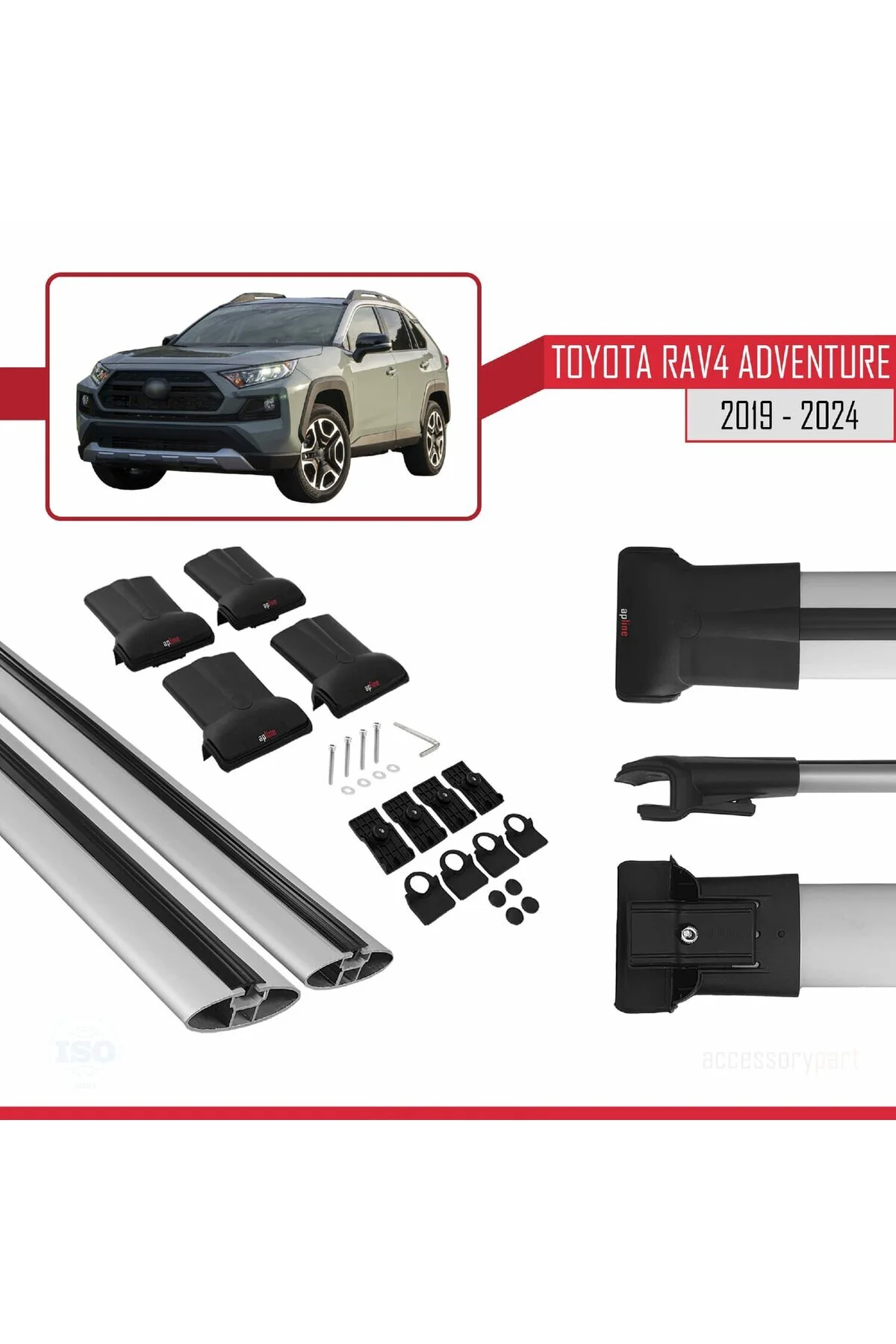 نظم دهنده صندوق عقب سازگار با TOYOTA RAV4 ADVENTURE 2019 2024 FLY مدل میانی روف بار خاکستری 2 تکه Arisar