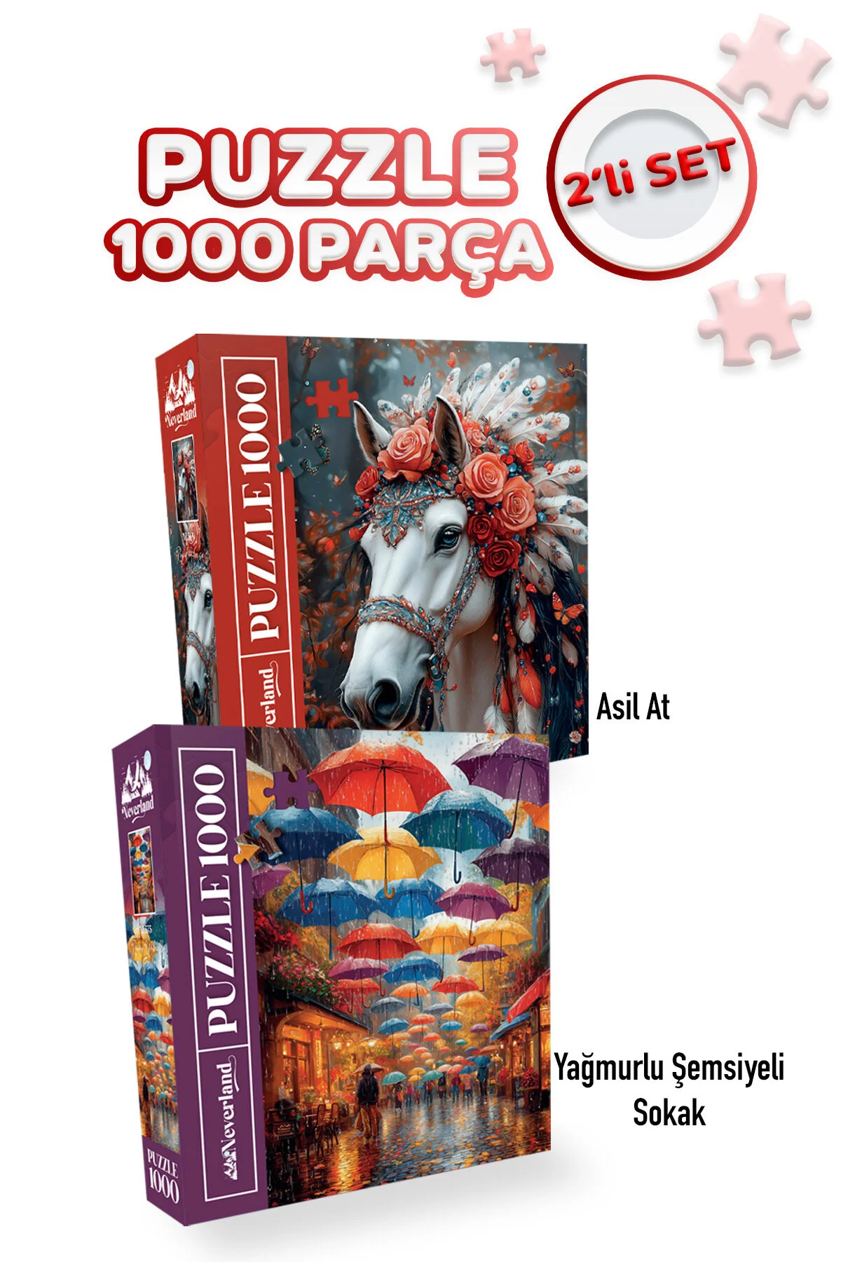 پازل 2 تیکه 1000 تکه خیابان نجیب اسب و چتر بارانی Neverland