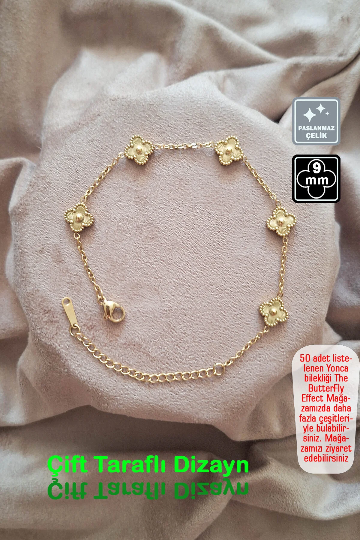 دستبند فولادی 🍀دستبند استیل شبدر 4 برگی 🎨 طرح 1 ریز طلا Miss TBee