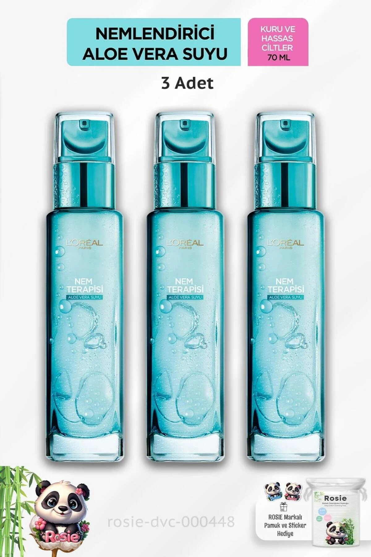 پاک کننده صورت 3 لورئال پاریس رطوبت درمانی آلوئه ورا پوست خشک و حساس 70 میل روزی L'Oreal Paris